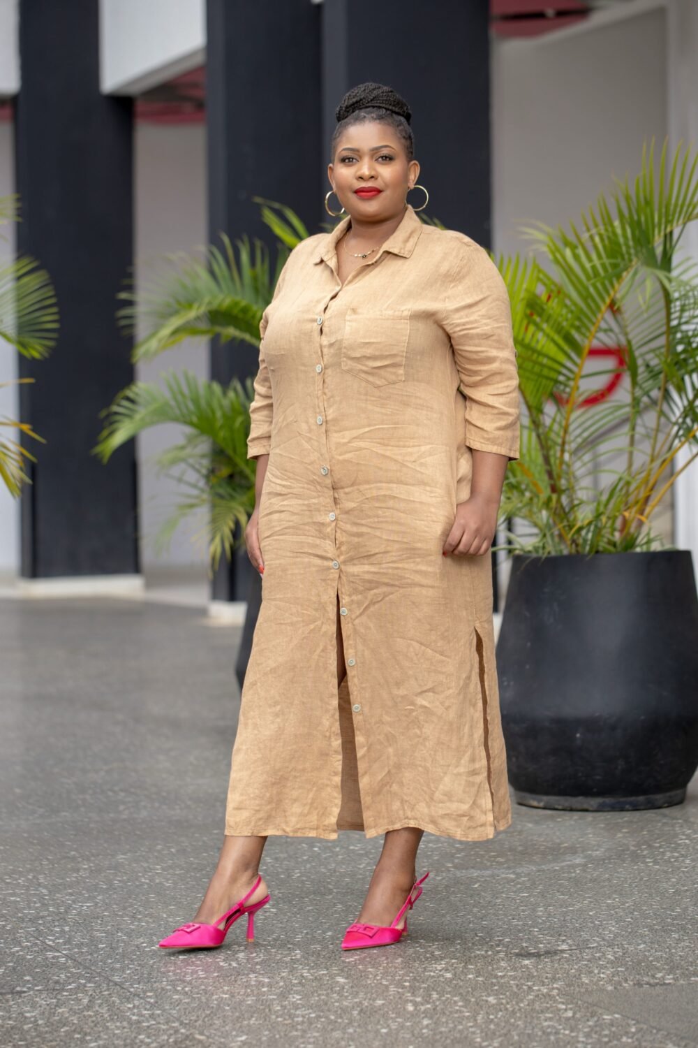 Linen Shirt Dress: D03