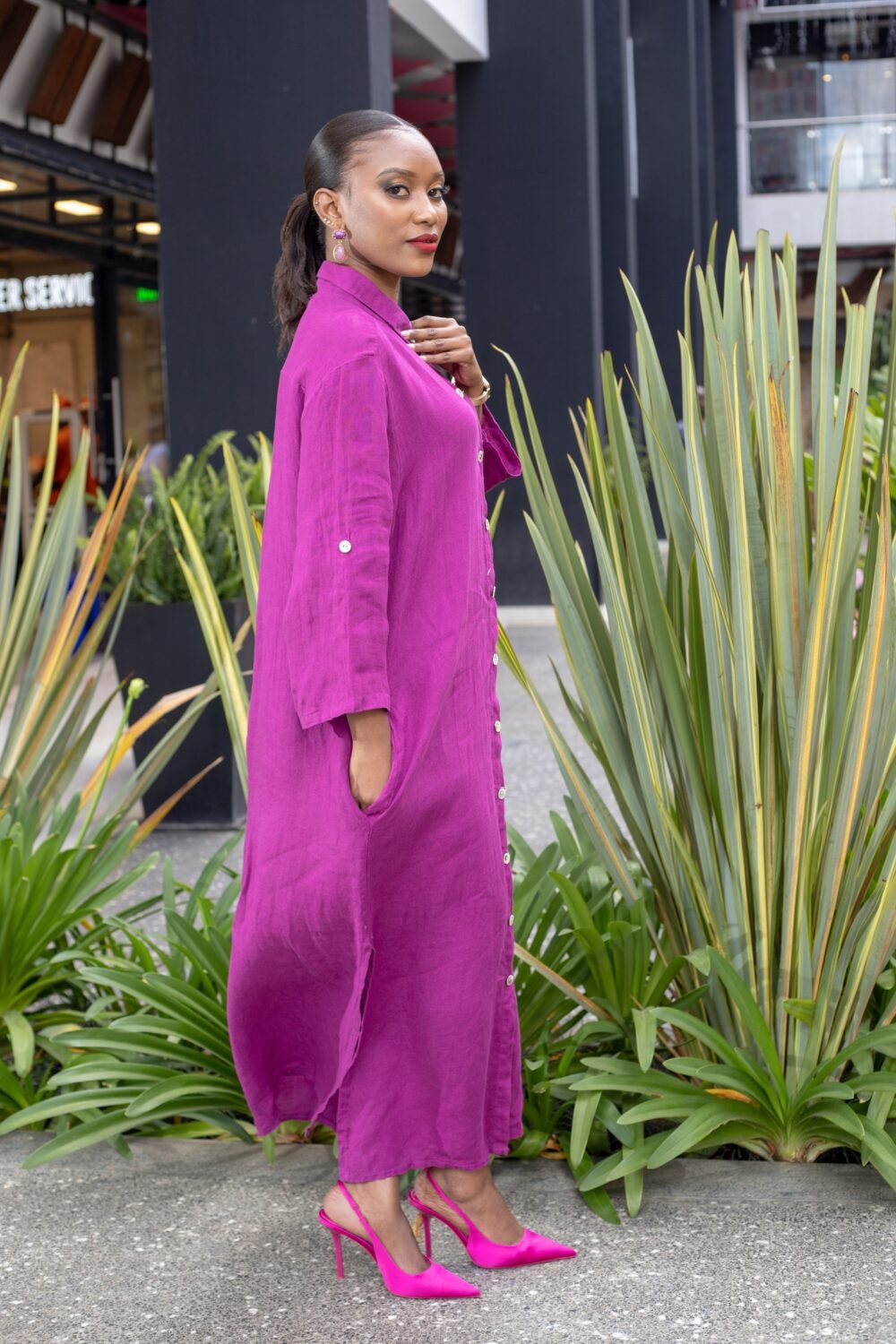 Linen Shirt Dress : D01 - Image 3