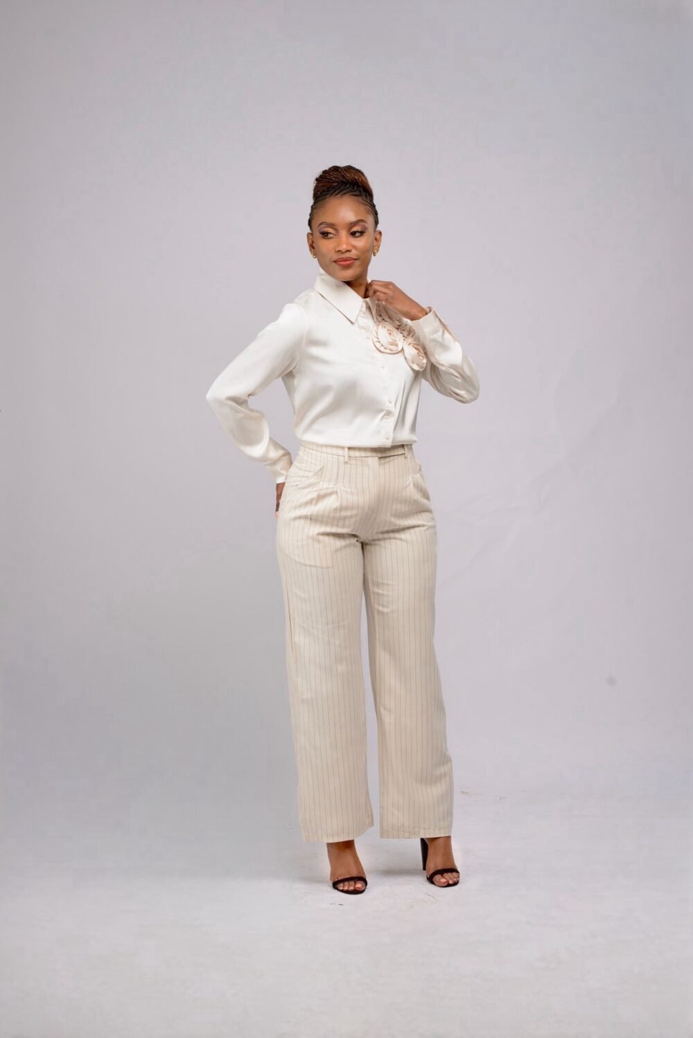 Stripped Beige Suit S013 - Image 3