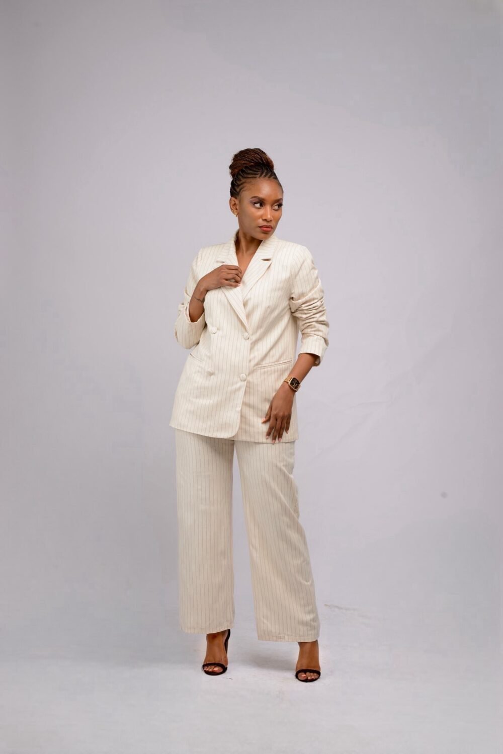 Stripped Beige Suit S013 - Image 2