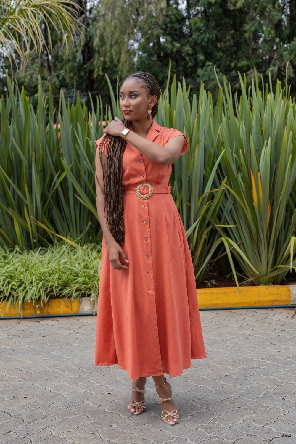Linen Blend Midi Dress MU3 - Image 2