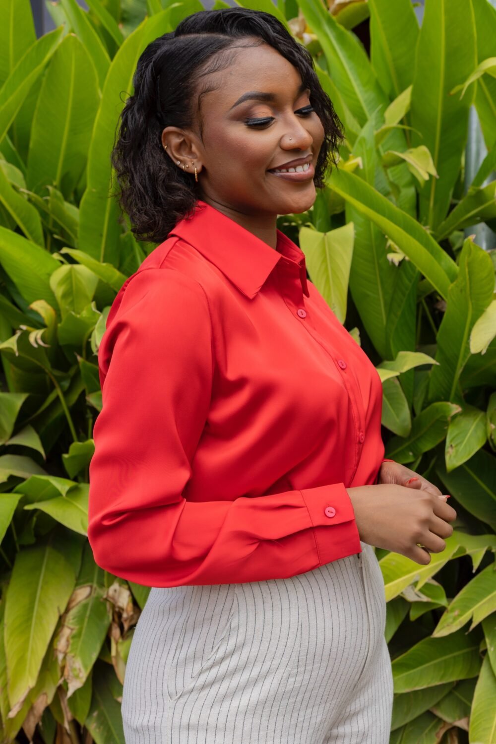Red Silk Blouse JU20